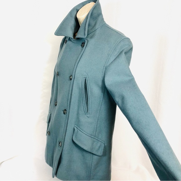 J CREW Wool Cashmere Slate Blue Double Breasted Pea Coat - Picture 4 of 10